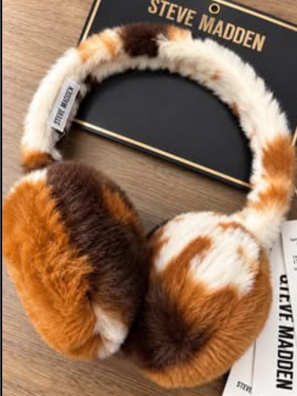 Steve Madden NWT Faux Fur Ear Muffs - Brown, White & Tan